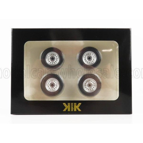 KK SCALE ACCESSORIES SET 4X WHEELS AND RIMS FOR T3 MINIBUS SYNCRO 1987 - SILVER 1/18