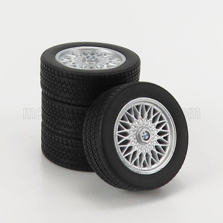 KK SCALE ACCESSORIES 4X  WHEELS AND RIMS SET 17' FOR BMW 3-SERIES ALPINA (E30) 1988 - BLACK SILVER 1/18