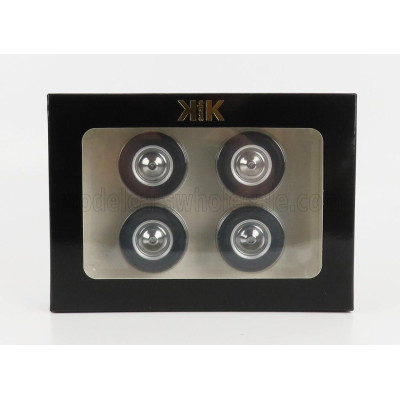 KK SCALE ACCESSORIES SET 4X WHEELS AND RIMS FOR FIAT 500 1968 - BLACK CHROME 1/12