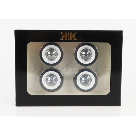 KK SCALE ACCESSORIES SET 4X WHEELS AND RIMS FOR FIAT 500 1968 - BLACK WHITE CHROME 1/12