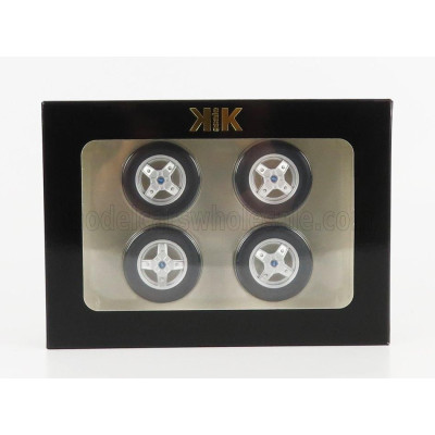 KK SCALE ACCESSORIES SET 4X WHEELS AND RIMS FOR FIAT 500 ABARTH 1968 - BLACK SILVER 1/12