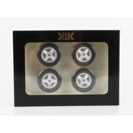 KK SCALE ACCESSORIES SET 4X WHEELS AND RIMS FOR FIAT 500 ABARTH 1968 - BLACK SILVER 1/12