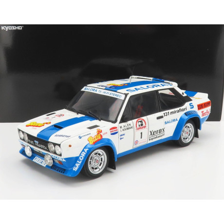 KYOSHO FIAT 131 ABARTH N 1 WINNER RALLY 1000 LAKES 1980 M.ALEN - I.KIVIMAKI - WHITE BLUE 1/18