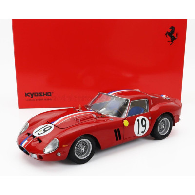 KYOSHO FERRARI 250 GTO 3.0L V12 COUPE TEAM PIERRE NOBLET N 19 2nd 24h LE MANS 1962 J.GUICHET - P.NOBLET - RED WHITE BLUE 1/18