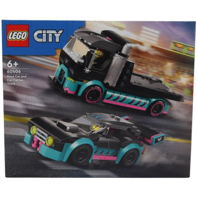 LEGO TRUCK LEGO CITY - RAMP TRUCK WITH RACE CAR - 328 PEZZI - 328 PIECES - BLACK GREEN
