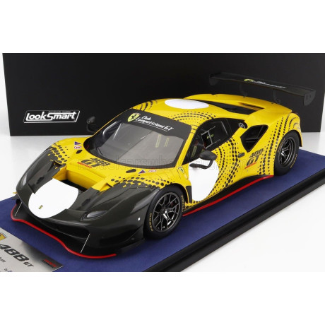 LOOKSMART FERRARI 488 GT MODIFICATA CLUB COMPETIZIONI GT 2020 - CON VETRINA - WITH SHOWCASE - YELLOW GLOSS GREY 1/18