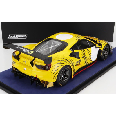 LOOKSMART FERRARI 488 GT MODIFICATA CLUB COMPETIZIONI GT 2020 - CON VETRINA - WITH SHOWCASE - YELLOW GLOSS GREY 1/18