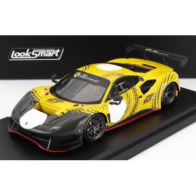LOOKSMART FERRARI 488 GT MODIFICATA CLUB COMPETIZIONI GT 2020 - CON VETRINA - WITH SHOWCASE - YELLOW GLOSS GREY 1/43