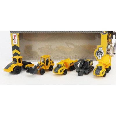 MAISTO VOLVO SET 5X MOVIMENTO TERRA SCRAPER EXCAVATOR TRUCK - YELLOW BLACK 1/87