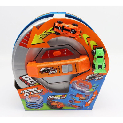 MAISTO ACCESSORIES DIORAMA - GO FAST GARAGE WITH 2X CARS INCLUDED - ORANGE 1/64