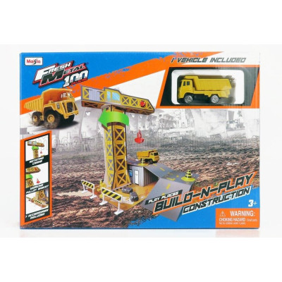 MAISTO ACCESSORIES DIORAMA - SET BUILD CONSTRUCTION WITH TRUCK - YELLOW GREY 1/43