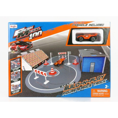 MAISTO ACCESSORIES DIORAMA - SET BUILD RACE TRACK WITH CAR - ORANGE GREY 1/43