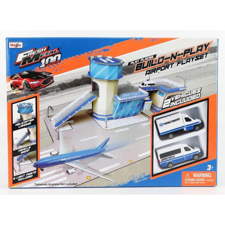 MAISTO ACCESSORIES DIORAMA - SET BUILD AIRPORT WITH 2X MERCEDES SPRINTER PACKAGE TRANSPORT AIRPORT SHUTTLE - LIGHT BLUE WHITE 1/