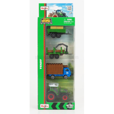 MAISTO FENDT SET 4X 209 VARIO TRACTOR 2022 - TRUCK - TRAILER - GREEN BLUE BROWN 1/64