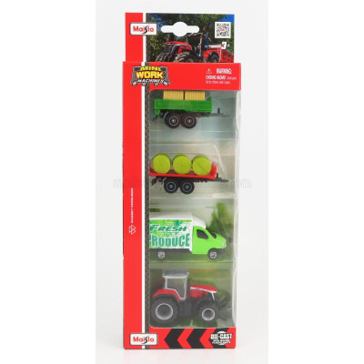 MAISTO MASSEY FERGUSON SET 4X 8S.265 TRACTOR 2020 - TRUCK - TRAILER - GREEN RED 1/64