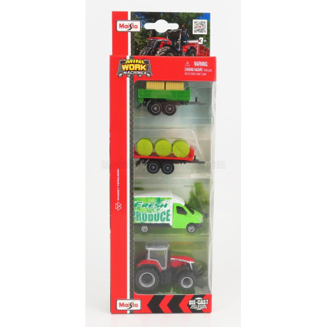 MAISTO MASSEY FERGUSON SET 4X 8S.265 TRACTOR 2020 - TRUCK - TRAILER - GREEN RED 1/64