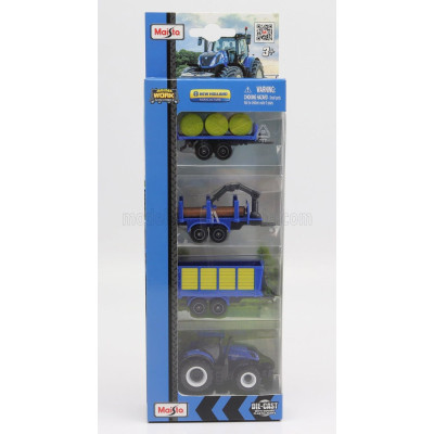 MAISTO NEW HOLLAND SET T7-315 TRACTOR WITH 3X TRAILER 2018 - BLUE YELLOW 1/64