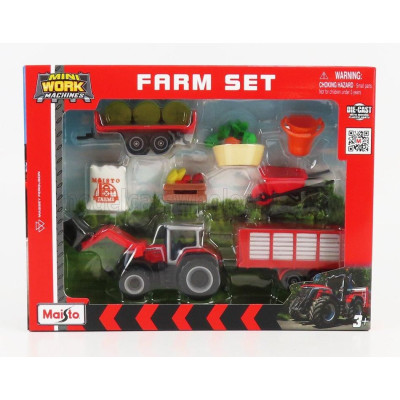 MAISTO MASSEY FERGUSON FARM SET 8S.285 TRACTOR WITH ACCESSORIES 2018 - RED GREY 1/64
