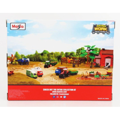 MAISTO MASSEY FERGUSON FARM SET 8S.285 TRACTOR WITH ACCESSORIES 2018 - RED GREY 1/64