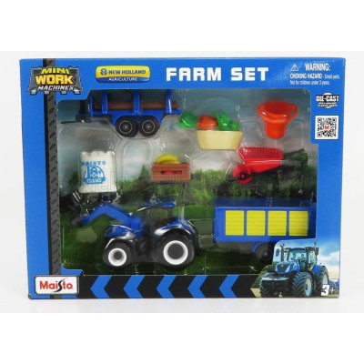 MAISTO NEW HOLLAND FARM SET T7-315 TRACTOR WITH ACCESSORIES 2018 - BLUE YELLOW 1/64