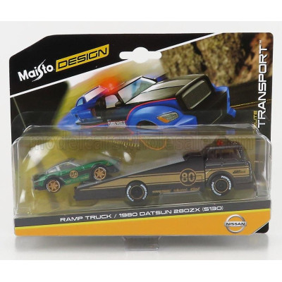 MAISTO DATSUN 280ZX N 80 1980 WITH RAMP TRUCK - GOLD BLACK GREEN 1/64
