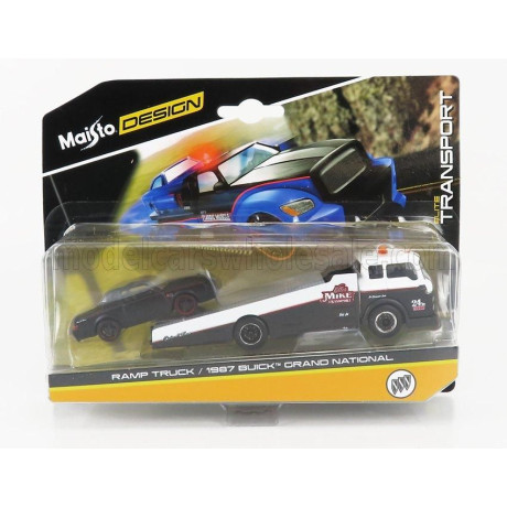 MAISTO BUICK GRAND NATIONAL 1987 WITH RAMP TRUCK - MATT BLACK WHITE 1/64