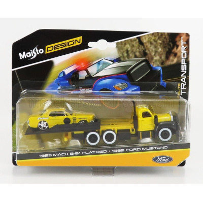 MAISTO MACK B-61 RAMP TRUCK WITH FORD USA MUSTANG 1965 - YELLOW 1/64