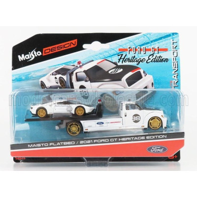 MAISTO FORD USA RAMP TRUCK WRECKER WITH FORD GT N 98 HERITAGE EDITION 2021 - WHITE BLACK 1/64
