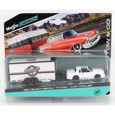 MAISTO BUICK REGAL WITH TRAILER 1987 - WHITE BLACK 1/64