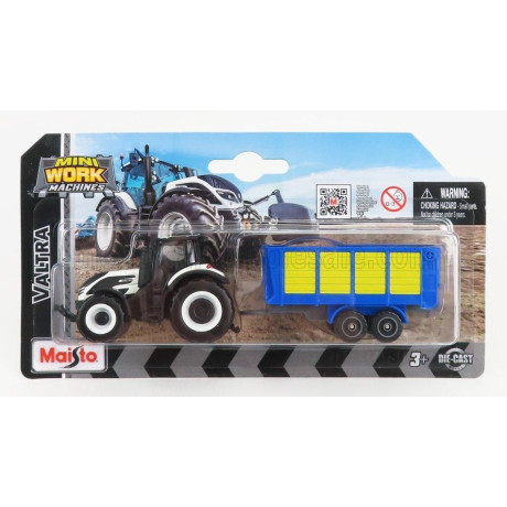 MAISTO VALTRA Q305 TRACTOR WITH TRAILER 2018 - WHITE BLUE YELLOW 1/64