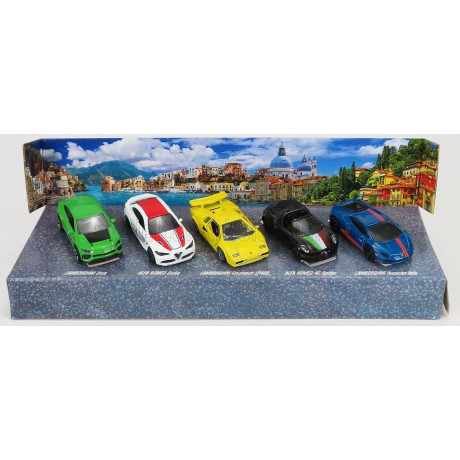 MAJORETTE LAMBORGHINI SET ASSORTMENT 5 PIECES ITALY DREAMS CARS - URUS - COUNTACH LP400 - HURACAN AVIO - ALFA ROMEO GIULIA - 4C