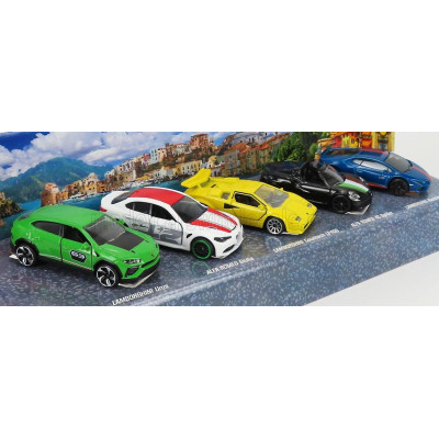 MAJORETTE LAMBORGHINI SET ASSORTMENT 5 PIECES ITALY DREAMS CARS - URUS - COUNTACH LP400 - HURACAN AVIO - ALFA ROMEO GIULIA - 4C