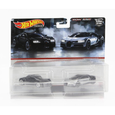 MATTEL HOT WHEELS BUGATTI SET 2X VEYRON 2009 + BUGATTI CHIRON 2016 - BLACK SILVER 1/64