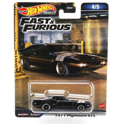 MATTEL HOT WHEELS PLYMOUTH DOM'S GTX COUPE 1971 - FAST & FURIOUS 8 2017 - BLACK SILVER 1/64
