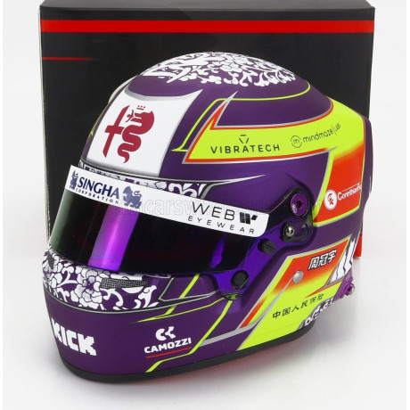 MINI HELMET BELL HELMET F1  CASCO HELMET ALFA ROMEO C43 TEAM STAKE N 24 SEASON 2023 GUANYU ZHOU - PURPLE WHITE YELLOW 1/2