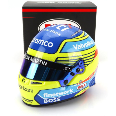 MINI HELMET BELL HELMET CASCO HELMET F1 FERNANDO ALONSO TEAM ASTON MARTIN ARAMCO COGNIZANT N 14 SEASON 2024 - YELLOW BLUE 1/2