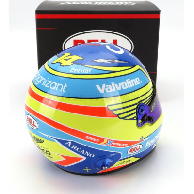 MINI HELMET BELL HELMET CASCO HELMET F1 FERNANDO ALONSO TEAM ASTON MARTIN ARAMCO COGNIZANT N 14 SEASON 2024 - YELLOW BLUE 1/2
