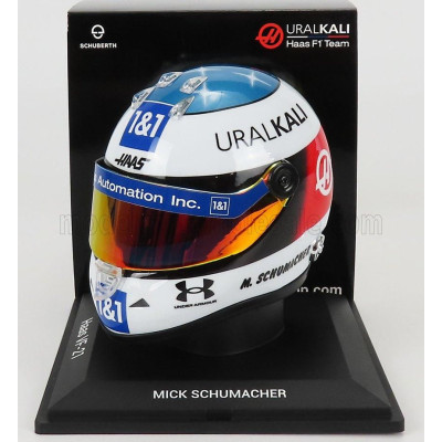 MINI HELMET SCHUBERTH HELMET F1 CASCO HELMET TEAM HAAS VF-21 BELGIAN GP SPA 2021 MICK SCHUMACHER - WHITE BLUE RED YELLOW 1/4