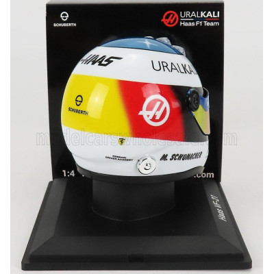 MINI HELMET SCHUBERTH HELMET F1 CASCO HELMET TEAM HAAS VF-21 BELGIAN GP SPA 2021 MICK SCHUMACHER - WHITE BLUE RED YELLOW 1/4