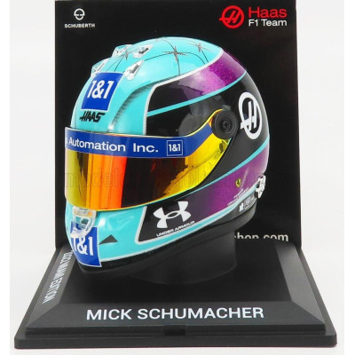 MINI HELMET SCHUBERTH HELMET F1 CASCO HELMET VF-22 TEAM HAAS N 47 MIAMI GP 2022 MICK SCHUMACHER - LIGHT BLUE BLACK 1/4
