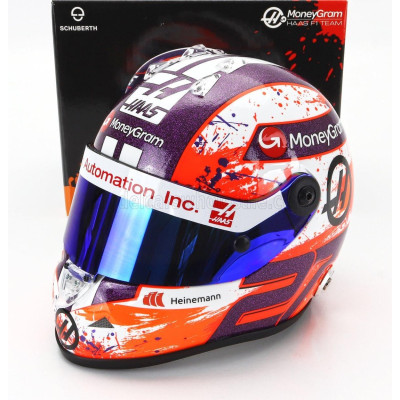 MINI HELMET SCHUBERTH HELMET CASCO HELMET F1 NICO HULKENBERG TEAM MONEYGRAM HAAS N 27 SEASON 2023 - WHITE ORANGE PURPLE 1/2