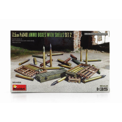 MINIART ACCESSORIES MILITARY 7.5CM PAK40 AMMO BOXES WITH SHELLS SET 2 1/35