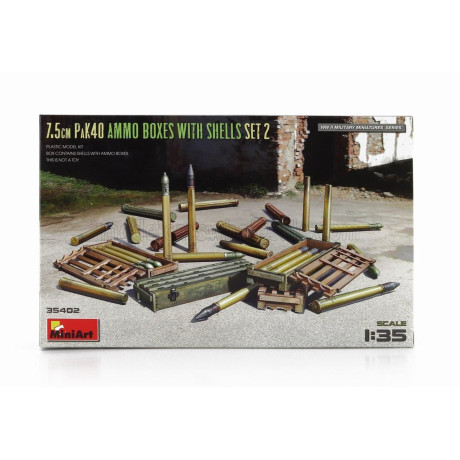 MINIART ACCESSORIES MILITARY 7.5CM PAK40 AMMO BOXES WITH SHELLS SET 2 1/35