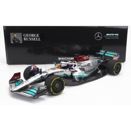 MINICHAMPS MERCEDES GP F1 W13E TEAM MERCEDES-AMG PETRONAS F1 N 63 MIAMI GP 2022 GEORGE RUSSEL - SILVER GREEN 1/18