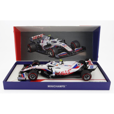 MINICHAMPS HAAS F1  VF-21 FERRARI 065/6 TEAM URALKALI N 47 BELGIUM GP 2021 MICK SCHUMACHER WITH MICHAEL SCHUMACHER RETRO HELMET