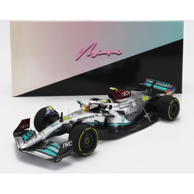 MINICHAMPS MERCEDES GP F1 W13E TEAM MERCEDES-AMG PETRONAS F1 N 44 6th MIAMI GP 2022 LEWIS HAMILTON - SILVER GREEN 1/18