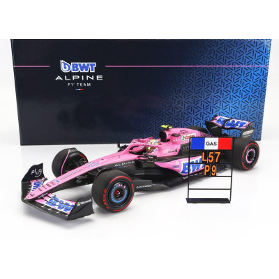 MINICHAMPS ALPINE F1  A523 TEAM BWT ALPINE N 10 9th BAHRAIN GP WITH PIT BOARD 2023 PIERRE GASLY - PINK BLACK BLUE 1/18