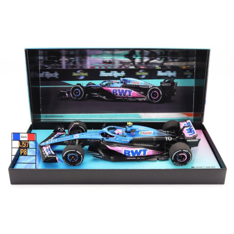MINICHAMPS ALPINE F1  A523 TEAM BWT ALPINE N 10 8th MIAMI GP WITH PIT BOARD 2023 PIERRE GASLY - BLUE BLACK PINK 1/18