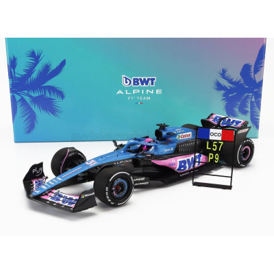 MINICHAMPS ALPINE F1  A523 TEAM BWT ALPINE N 31 9th MIAMI GP WITH PIT BOARD 2023 ESTEBAN OCON - BLUE BLACK PINK 1/18