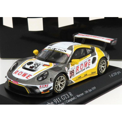 MINICHAMPS PORSCHE 911 991-2 TEAM ROWE RACING N 99 7th 24h SPA 2019 D.OLSEN - M.CAMPBELL - D.WERNER - GREY WHITE YELLOW 1/43